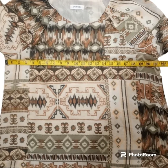 Calvin Klein Printed Crew Neck Elbow Length Sleeve Blouse Size Large - Picture 5 of 12
